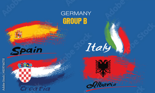painting the flag with brush strokes, Flags of participants in Group B, albania, spain, italy Spain, European football championship 2024,  group B of european football germany.
