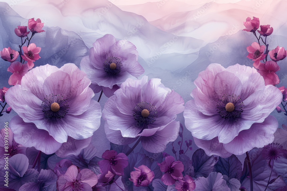 Soft lavender and blush watercolor floral pattern. Concept of nature and elegance. Generative Ai.