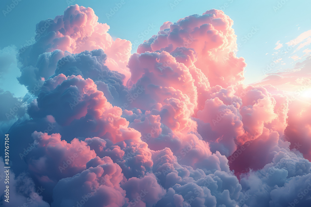 Light blue and pale peachy pink pastel clouds. Concept of calmness and beauty. Generative Ai. Light blue and pale peachy pink pastel clouds. Concept of calmness and beauty. Generative Ai.