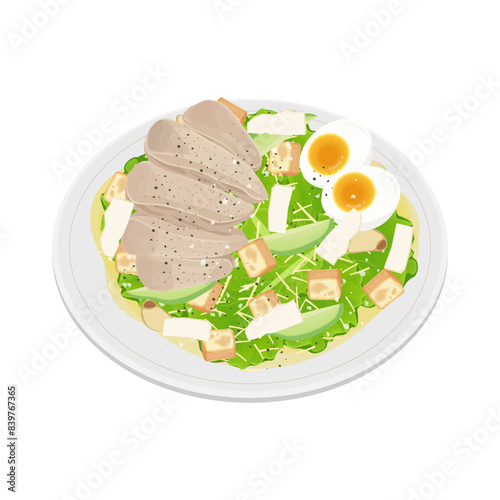 Vector illustration logo Clip art Healthy food Caesar salad with grilled chicken