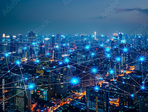 Smart city and communication network concept. IoT(Internet of Things). ICT(Information Communication Network)