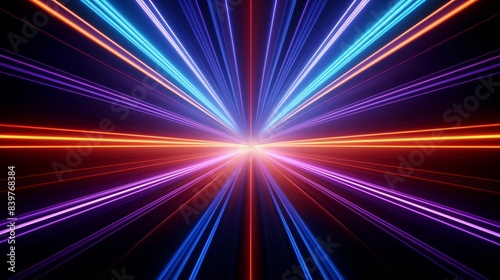 Abstract Neon Light Burst with Radiant, Colorful stroboscopic Rays.