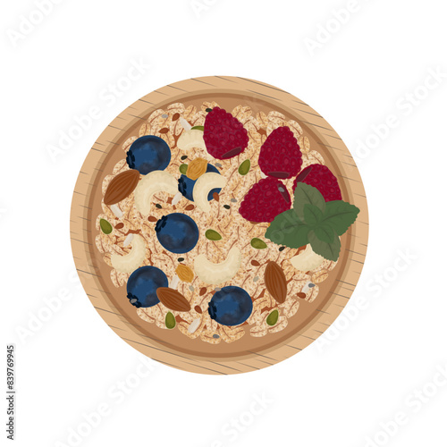 Vector illustration logo Clip art Top view Healthy Breakfast cereals muesli or granola