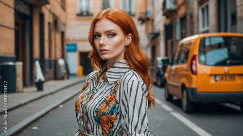 Stunning portrait of a beautiful redhead female influencer and model with gorgeous fierce red hair © The A.I Studio