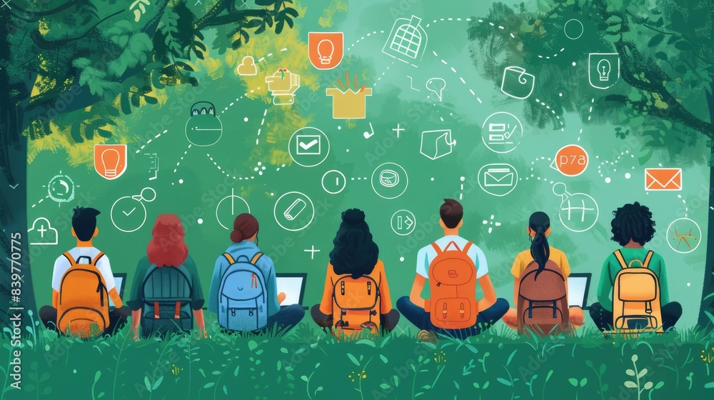 Explore a vibrant illustration of diverse students with backpacks ...
