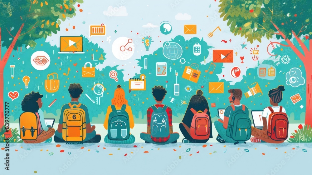 Explore a vibrant illustration of diverse students with backpacks ...