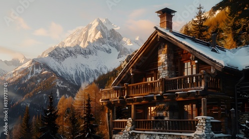 Chalet Alpine Cozy dengan Pemandangan Pegunungan Bersalju yang Indah