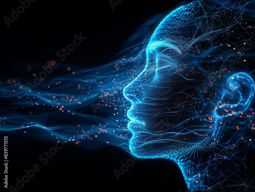 Abstract digital human face. Artificial intelligence concept of big data or cyber security