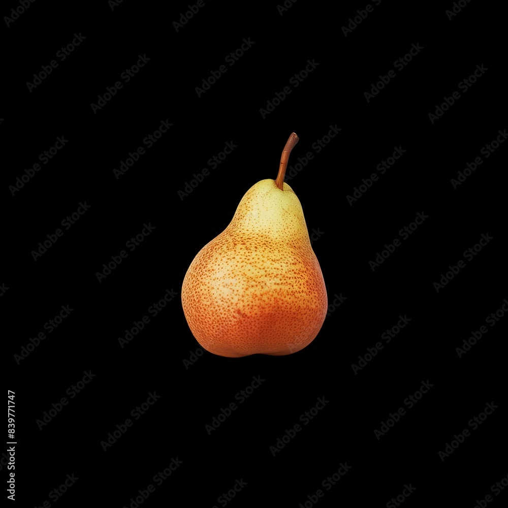 A single pear, displayed on a convenience store shelf, isolated on a white background. A single pear, displayed on a convenience store shelf, isolated on a white background.