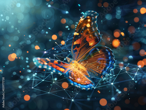 Abstract Business digital transformation innovative of butterfly life cycle evolution blue background. Renewal and Powerful transformation metamorphosis concept. Lightness of being and playfulness