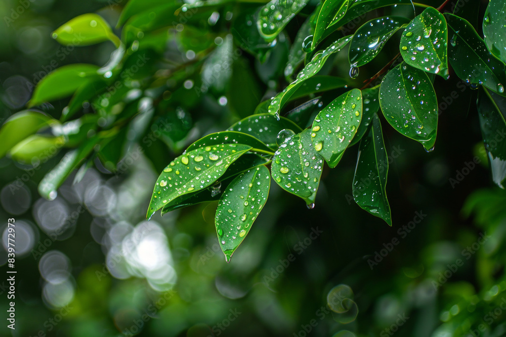 The serene and fresh atmosphere of a landscape just after the rain has stopped, focusing on the clear skies, the droplets on leaves, and the renewed vibrancy of the natural colors - Generative AI The serene and fresh atmosphere of a landscape just after the rain has stopped, focusing on the clear skies, the droplets on leaves, and the renewed vibrancy of the natural colors - Generative AI