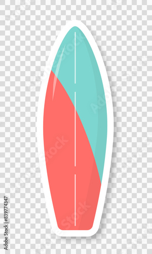 A surfboard on a transparent background. A sticker with a clipboard. Vector illustration.