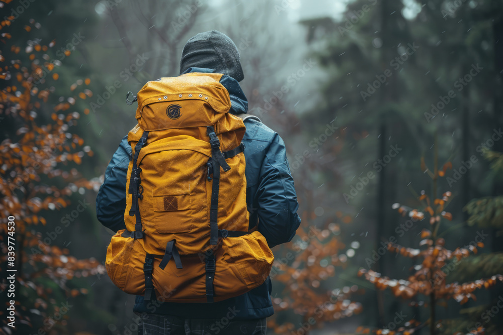 Man, backpack and thinking in outdoor nature for wilderness experience,generative ai Man, backpack and thinking in outdoor nature for wilderness experience,generative ai