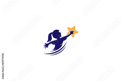 girl reaching for stars in flat vector design template