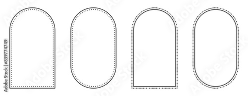 Modern arched frame set isolated on a transparent background - Simple black vector frames in vertical format - Thin line outline frames