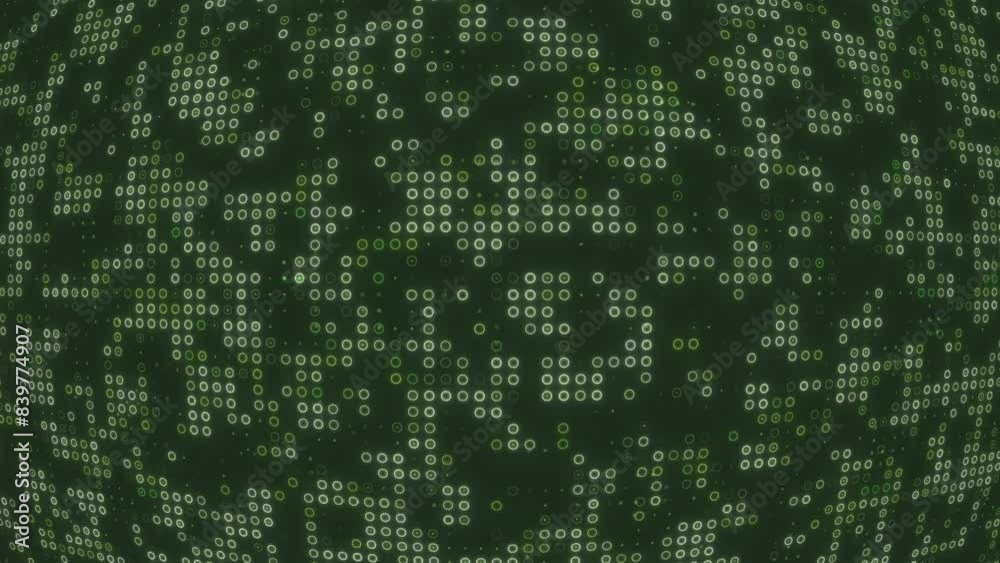 Green balls and circles background random moving. Seamless graphic motion backdrop. Animation