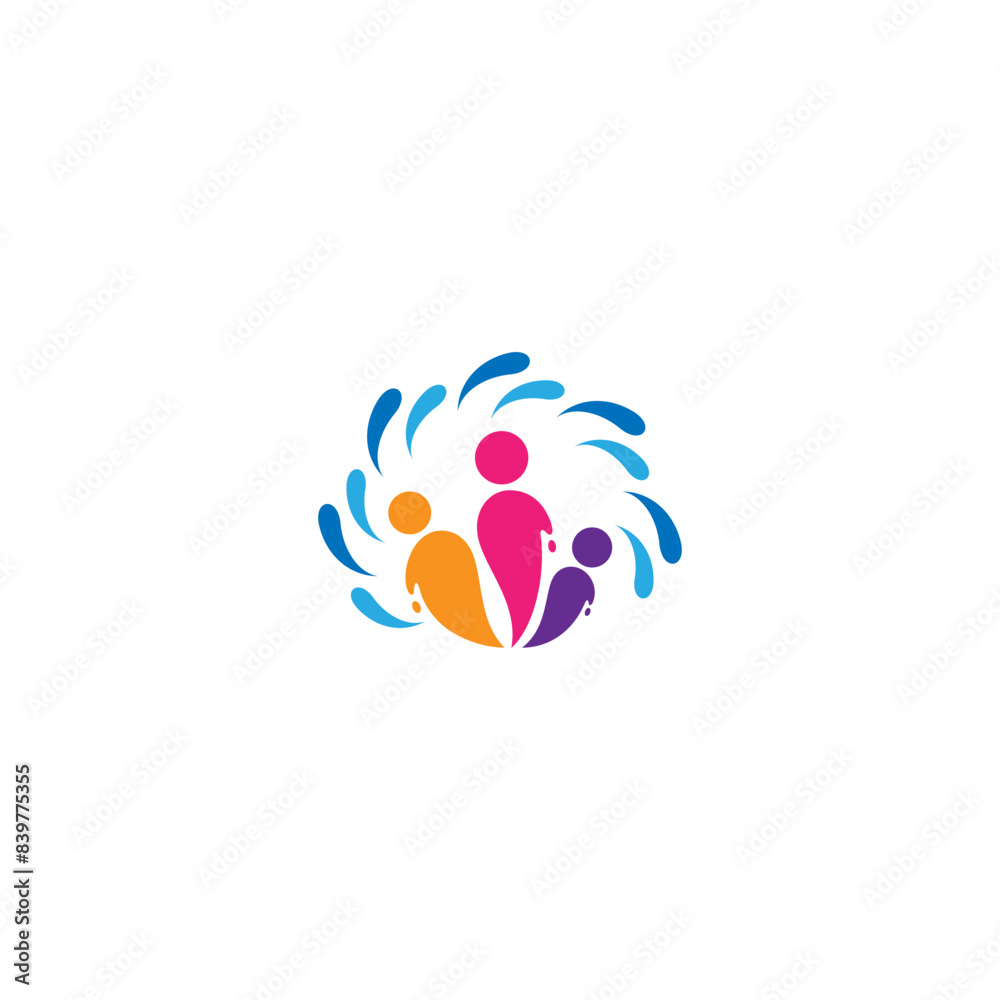 people group logo with water splash effect in colorful flat vector design style people group logo with water splash effect in colorful flat vector design style