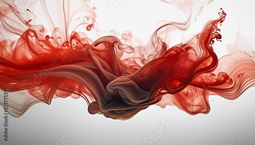 An abstract image of red ink swirling in water, forming intricate and flowing patterns. The fluid shapes contrast beautifully against a light background.