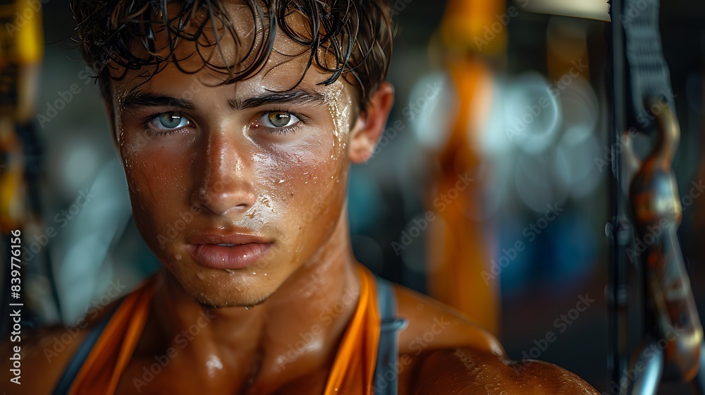 young male casually doing bicep curls with resistance bands in a gym fitness session his muscles engaged with each curl young male casually doing bicep curls with resistance bands in a gym fitness session his muscles engaged with each curl