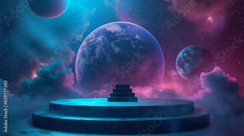 podium on space with planet scene © Otseira