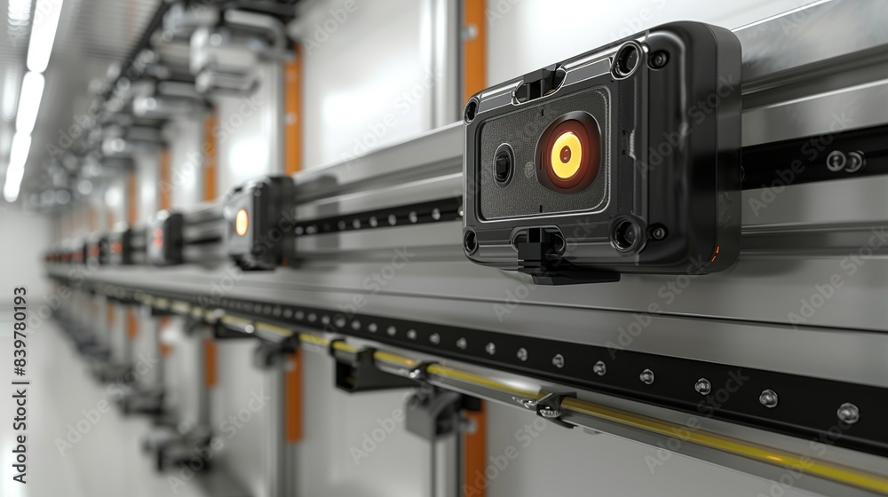 Mechanized platforms attached to the wall, designed for maintenance robots to move along and access different areas of the system. shiny, Minimal and Simple, Mechanized platforms attached to the wall, designed for maintenance robots to move along and access different areas of the system. shiny, Minimal and Simple,