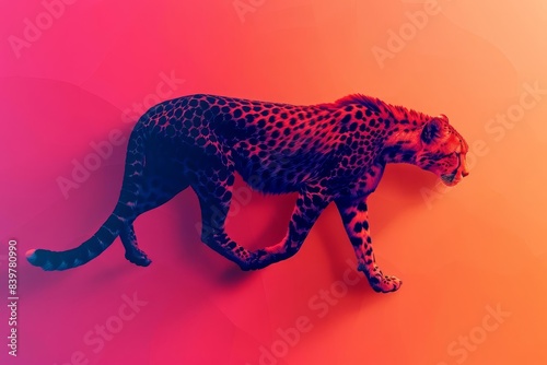 Cheetah silhouette flat design top view sunset water color Triadic Color Scheme © NeeArtwork