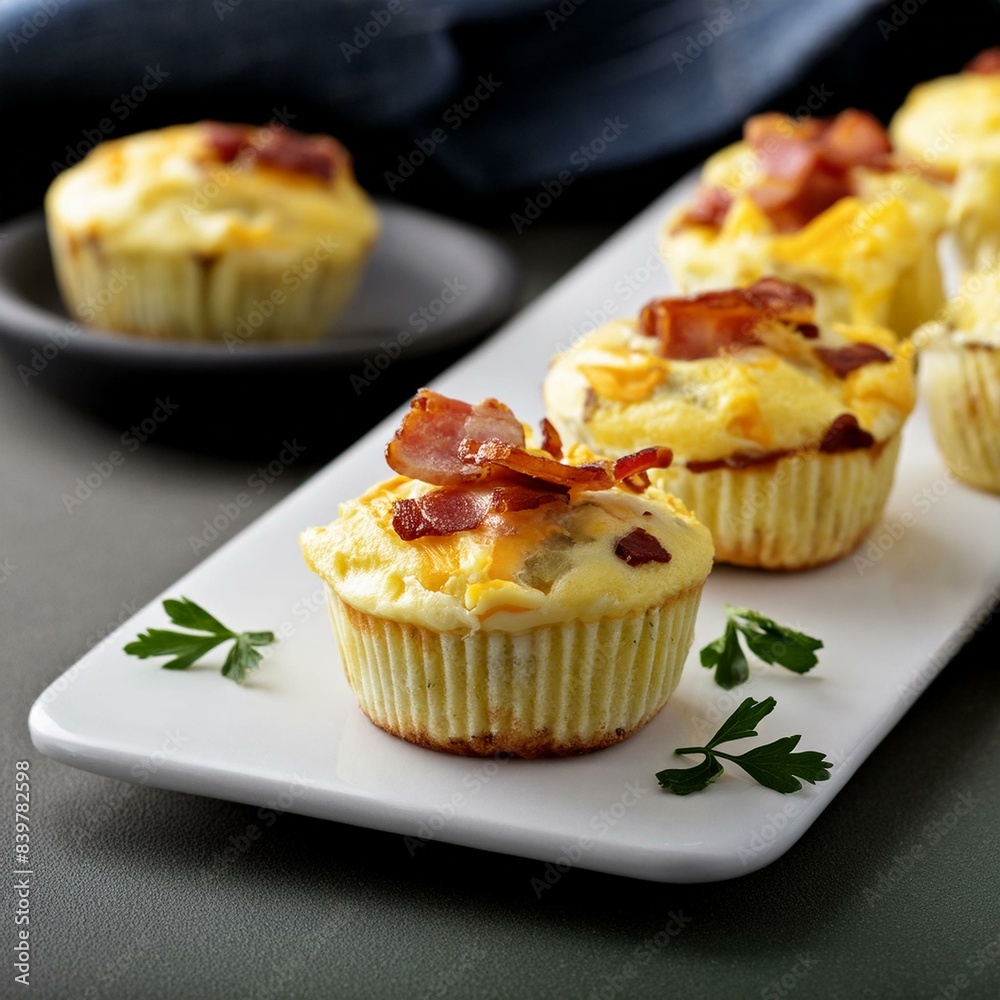 Breakfast egg muffins or egg bites with bacon and cheddar Breakfast egg muffins or egg bites with bacon and cheddar
