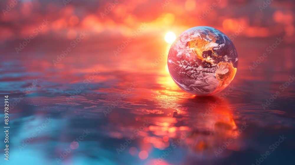 3D anime rendering of global temperature rise, smooth white gradient background, minimalistic design, studio lighting, copy space