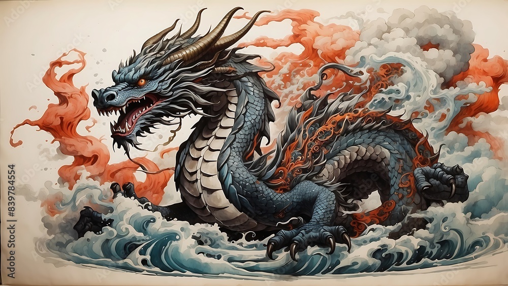 Fototapeta premium chinese dragon art ink style