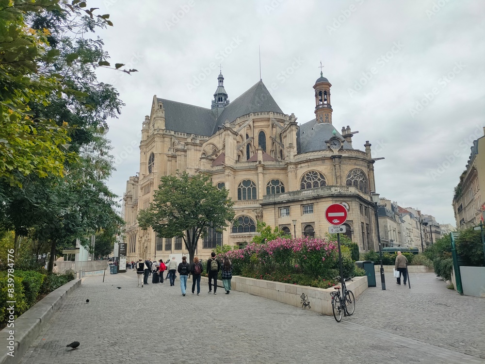Naklejka premium Panoramic view of the Saint Eustache church located in the historic Les Halles district of Paris.France