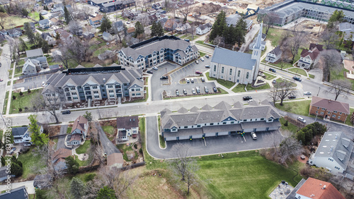 aerial view of a suburban town (cedarburg, wi) photo