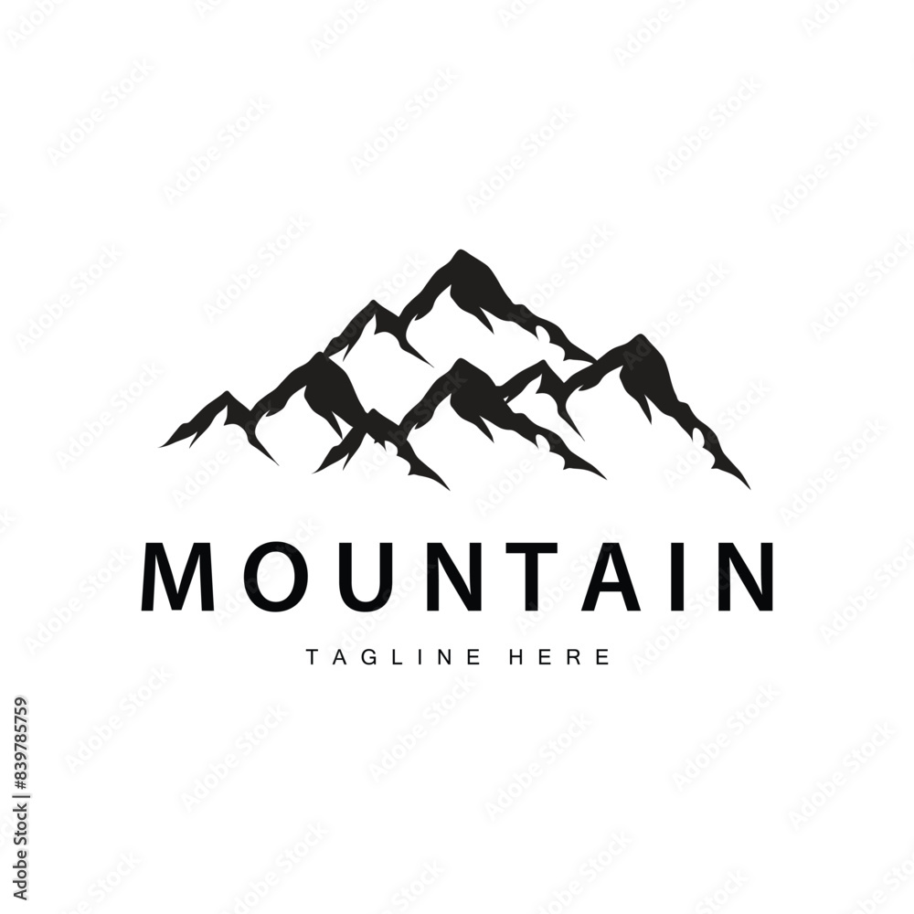 Mountain Logo, Mountain Adventure with Silhouette Model in Simple Modern Style Vector Design for Company and Product Brand