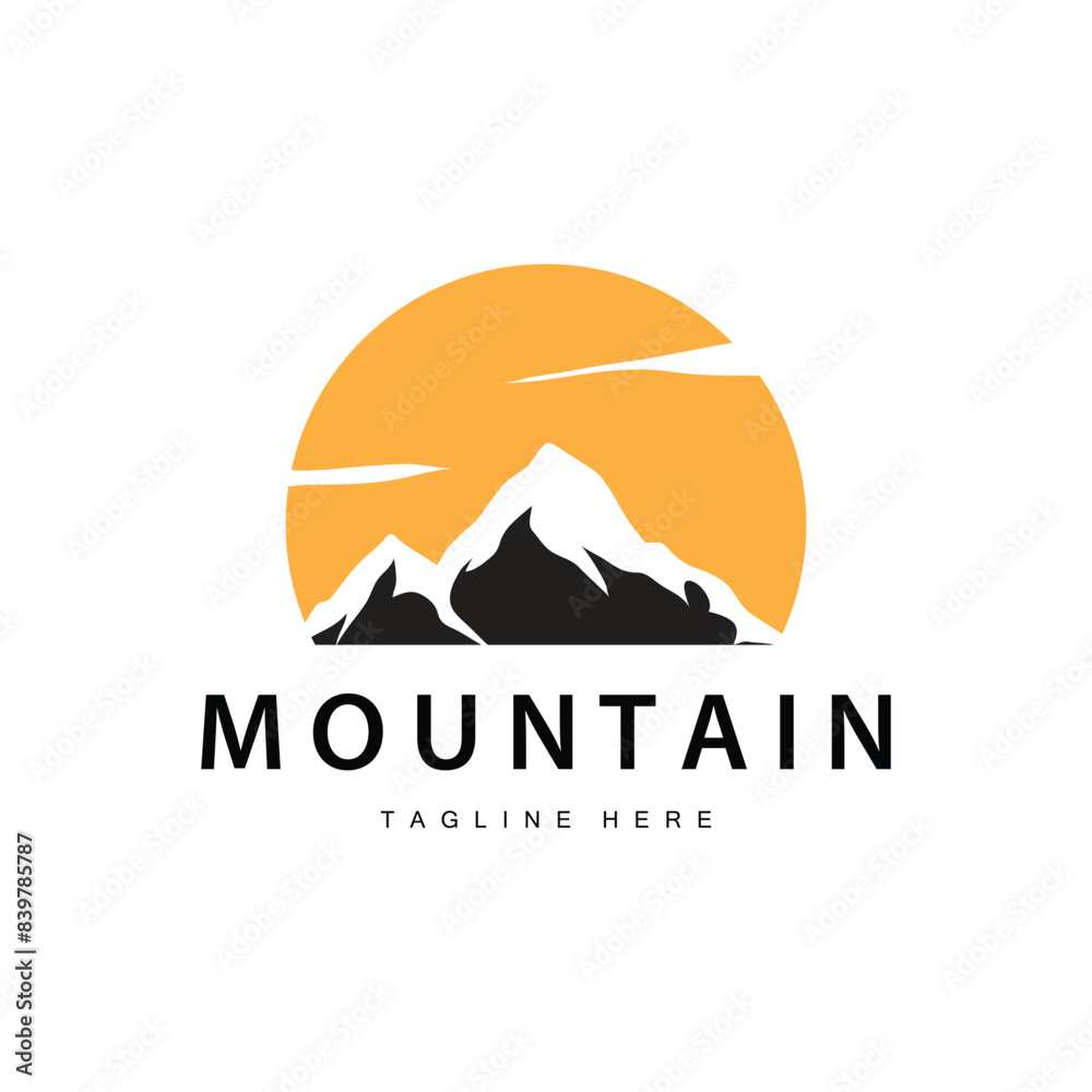 Mountain Logo, Mountain Adventure with Silhouette Model in Simple Modern Style Vector Design for Company and Product Brand Mountain Logo, Mountain Adventure with Silhouette Model in Simple Modern Style Vector Design for Company and Product Brand