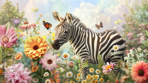 zebra in the flower garden
