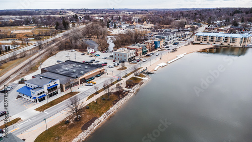 aerial view of a beach town (pewaukee, wi)