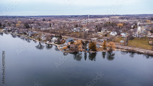 aerial view of a beach town (pewaukee, wi)