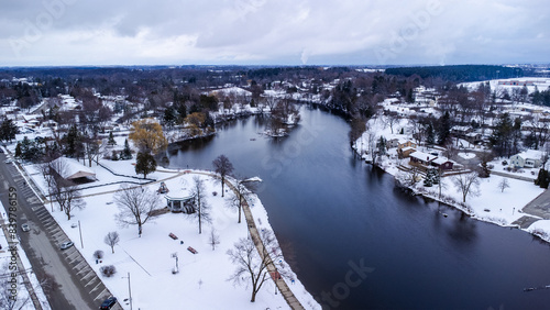 aerial view of a suburban river (grafton, wi)