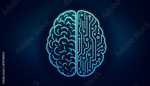 Illustration of a Brain Split into Organic and Circuitry Halves on a Blue Background