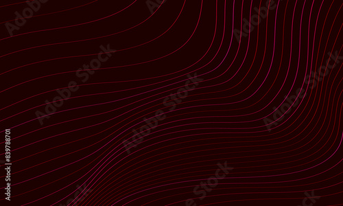 Abstract colorful wavy line pattern on dark black background. dark red.