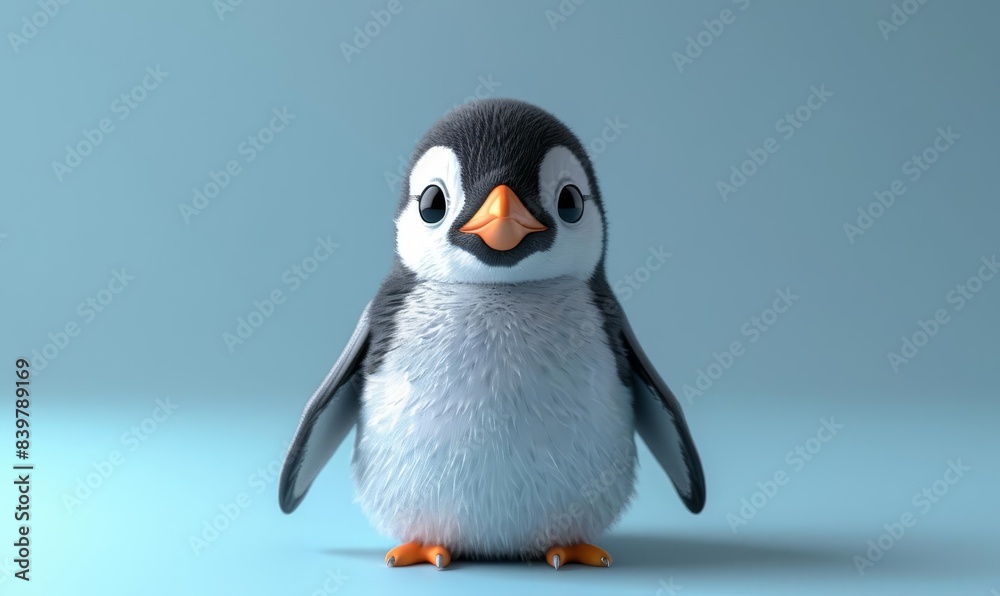 Fototapeta premium Penguin chick flat design front view snow animation vivid