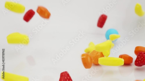 Slow Motion Falling of Fruit Blast Candies - Perfect for Celebrations and Parties