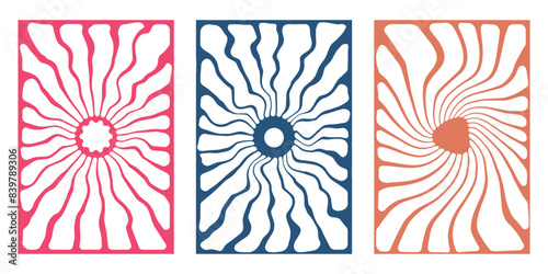 Groovy hippie 70s backgrounds. Waves, swirl, twirl pattern. Twisted and distorted vector texture in trendy retro psychedelic style. abstract wave lines