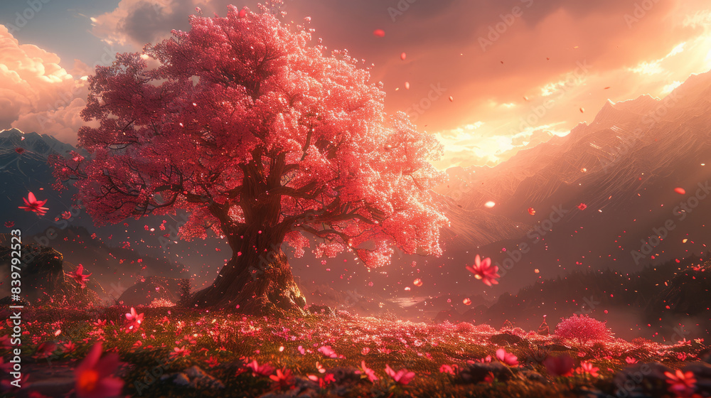 A big tree full of flowers,generative ai A big tree full of flowers,generative ai