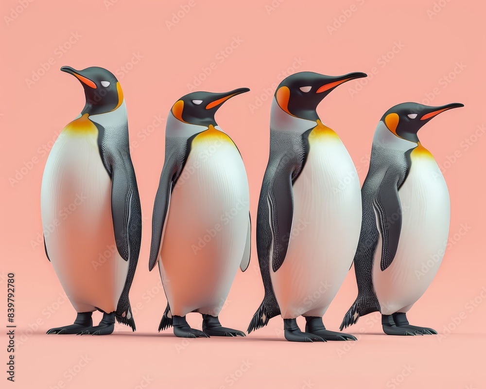Obraz premium Penguin waddle flat design side view group animation Complementary Color Scheme