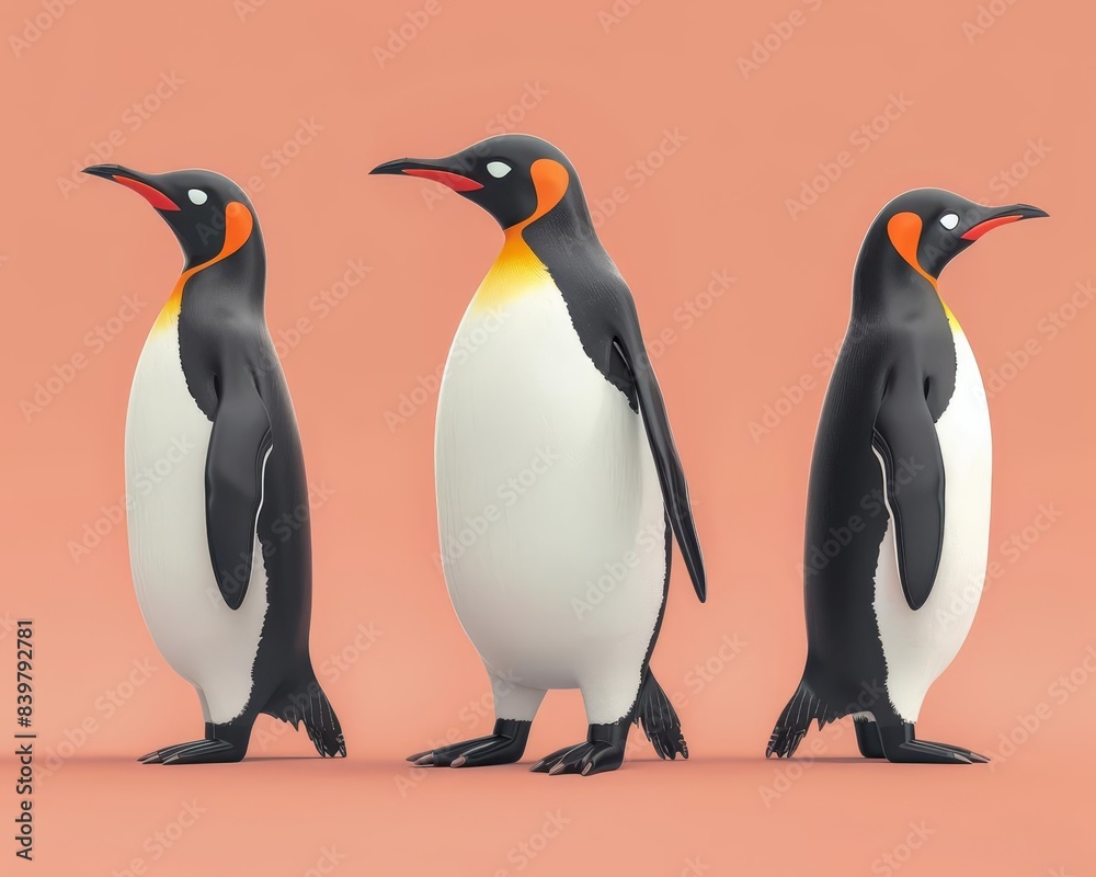 Obraz premium Penguin waddle flat design side view group animation Complementary Color Scheme