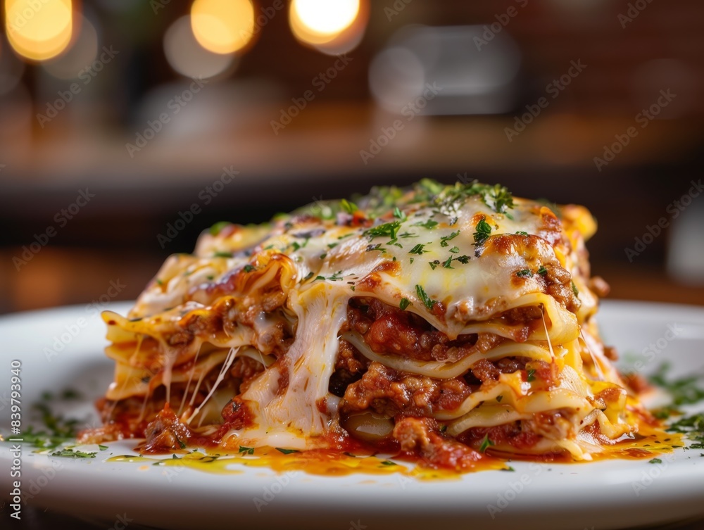 Lasagna Italian Meat Cheese Noodle Close-Up Food Dining Dinner Blurred Background Image
Lasagna Italian Meat Cheese Noodle Close-Up Food Dining Dinner Blurred Background Image