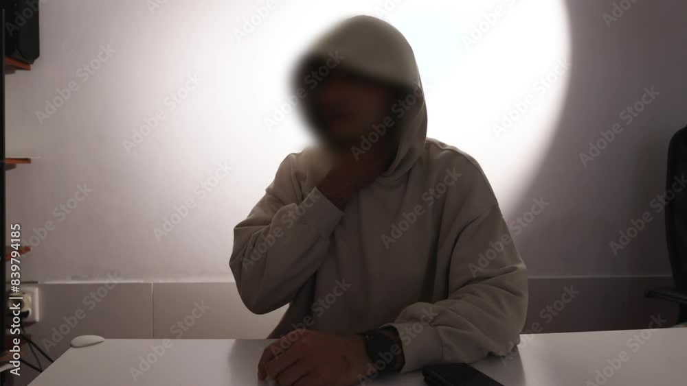 A man with a blurred face gives an interview A man with a blurred face gives an interview