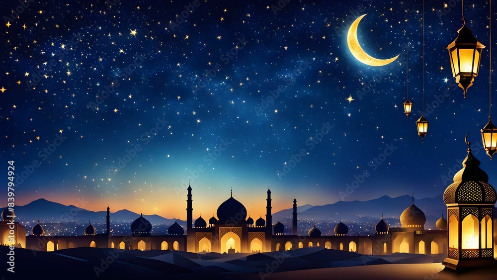 Fototapeta premium A beautiful night sky with a large crescent moon