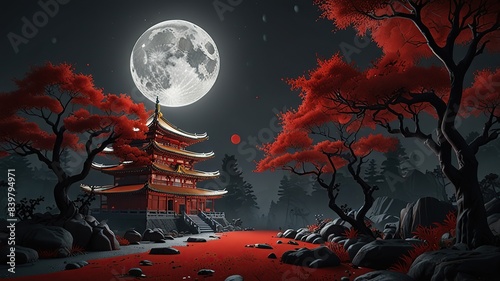 Wallpaper Mural Japanese Essence: Graphic Moonlit Backgrounds Torontodigital.ca