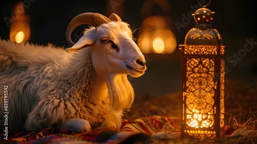 Realistic Sheep Standing in Front of Mosque for Eid al-Adha